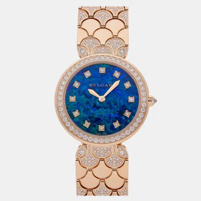 Pre-owned Bvlgari Blue 18k Rose Gold Divas' Dream 103646 Quartz Women's Wristwatch 33 Mm