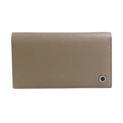 Pre-owned Bvlgari Blue Khaki Brown Turquoise Leather Long Wallet (bi-fold) () In Blue, Khaki Brown, Turquoise