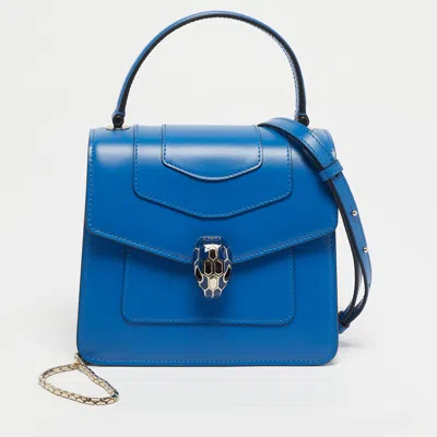 Pre-owned Bvlgari Blue Leather Serpenti Forever Small Top Handle Bag