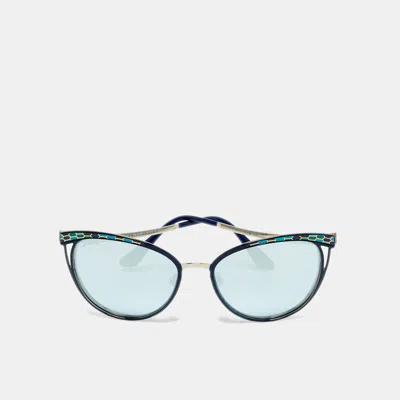 Pre-owned Bvlgari Blue Mirrored 6083 Serpenti Cat Eye Sunglasses