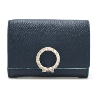 Pre-owned Bvlgari Blue Navy Leather Coin Purse/coin Case ()