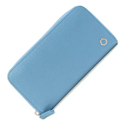 Pre-owned Bvlgari Blue Navy Leather Long Wallet (bi-fold) ()