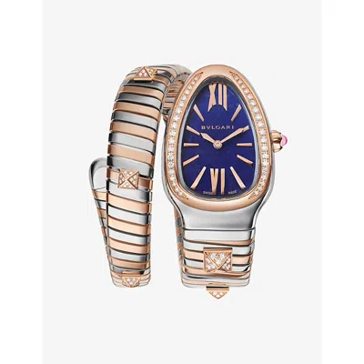 Bvlgari Blue Serpenti Tubogas Studs Capsule Single-spiral 18ct Rose Gold, Stainless-steel And Diamond Watch
