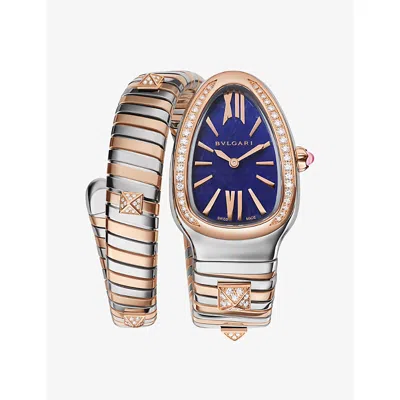 Bvlgari Blue Serpenti Tubogas Studs Capsule Single-spiral 18ct Rose Gold, Stainless-steel And Diamond Watch