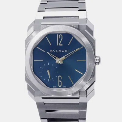 Pre-owned Bvlgari Blue Stainless Steel Octo Finissimo Automatic Men's Wristwatch 40 Mm