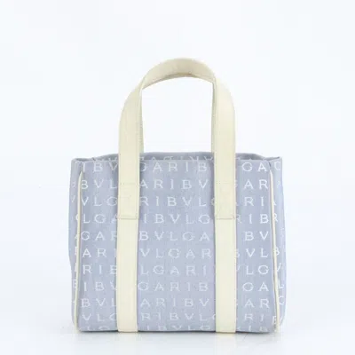 Pre-owned Bvlgari Blue White Leather Canvas Shoulder Bag Tote Bag () In Multi