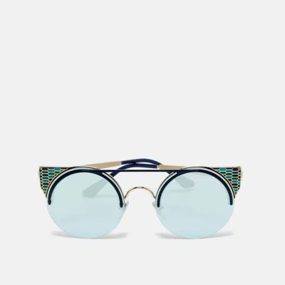 Pre-owned Bvlgari Blue/gold Tone Mirrored 6088 Serpenti Frame Round Sunglasses