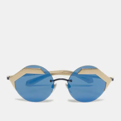 Pre-owned Bvlgari Blue/gold Tone Mirrored 6089 Serpenti Sunglasses