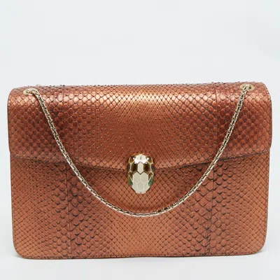 Pre-owned Bvlgari Bronze Python Medium Limited Edition 23/30 Serpenti Forever Shoulder Bag In Metallic