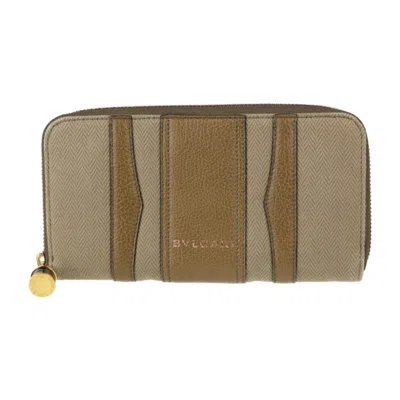 Pre-owned Bvlgari Brown Khaki Canvas Coin Purse/coin Case () In Brown, Khaki