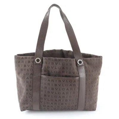 Pre-owned Bvlgari Brown Leather Canvas Shoulder Bag Tote Bag ()