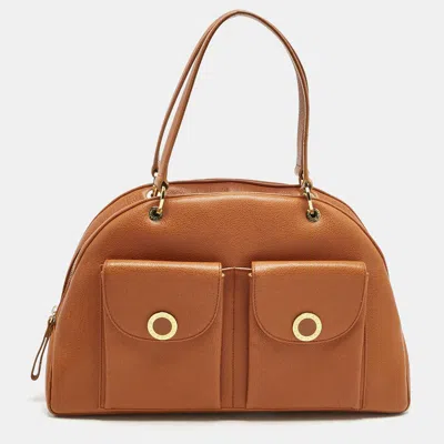 Pre-owned Bvlgari Brown Leather Double Pocket Dome Satchel