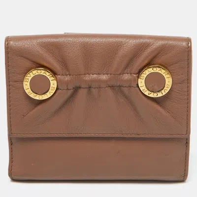 Bvlgari Brown Leather Logo Flap Compact Wallet