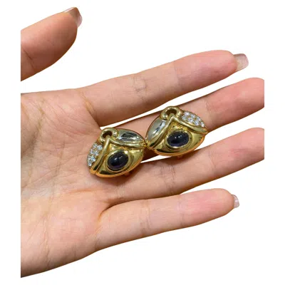 Pre-owned Bvlgari Bulgari 1990s Sapphire And Diamond 18k Gold Clip-on Earrings In Blue