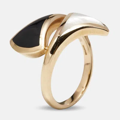 Pre-owned Bvlgari Bulgari Divas Dream Mother Of Pearl Onyx 18k Rose Gold Ring Size 53