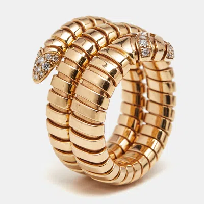 Pre-owned Bvlgari Bulgari Serpenti Tubogas Diamond 18k Rose Gold Wrap Ring Size 55 (l)