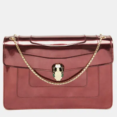 Pre-owned Bvlgari Burgundy Patent Leather Medium Serpenti Forever Flap Shoulder Bag