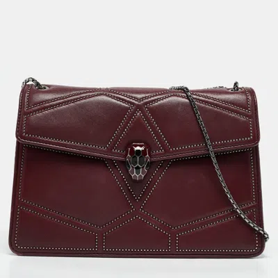 Pre-owned Bvlgari Burgundy Quilted Leather Medium Studded Serpenti Forever Shoulder Bag