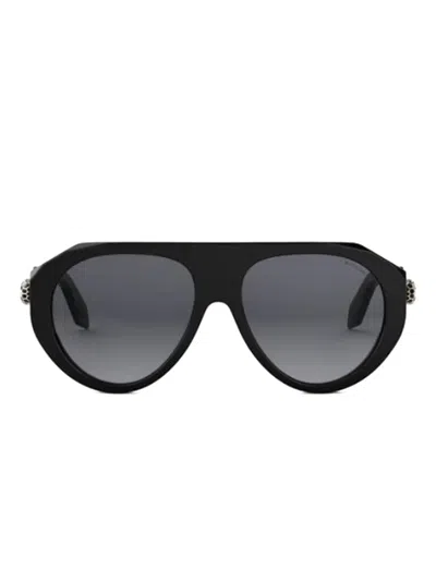 Bvlgari Serpenti Forever Acetate Aviator Sunglasses In Shiny Blackgradient Smoke