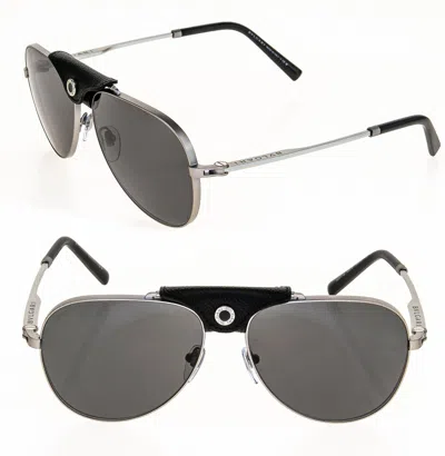 Pre-owned Bvlgari Bv5061q Matte Silver Black Leather Metal Pilot Unisex Sunglasses 5061 In Brown