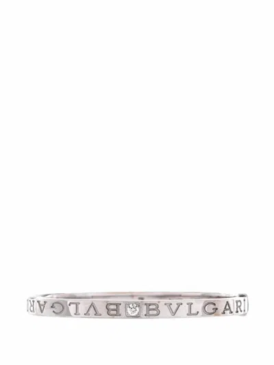 Pre-owned Bvlgari Bangle 18k White Gold With 2 Diamonds Bracelet In Silver