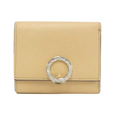 Pre-owned Bvlgari Beige Navy Leather Wallet (tri-fold) ()