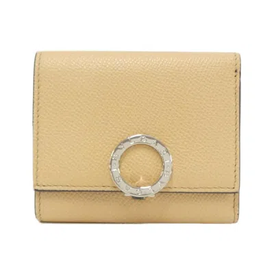 Pre-owned Bvlgari Beige Navy Leather Wallet (tri-fold) () In Multi