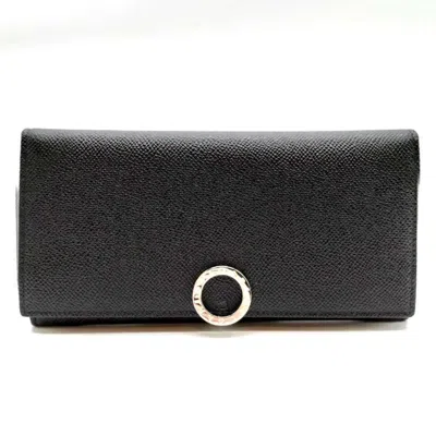 Pre-owned Bvlgari Black Leather Long Wallet (bi-fold) ()