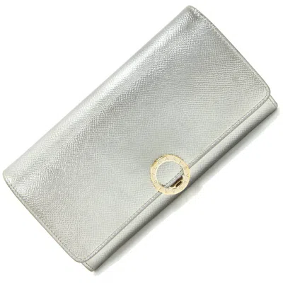 Pre-owned Bvlgari Black Silver Leather Long Wallet (bi-fold) () In Black, Silver