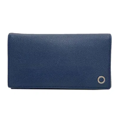 Pre-owned Bvlgari Navy Leather Long Wallet (bi-fold) () In Blue