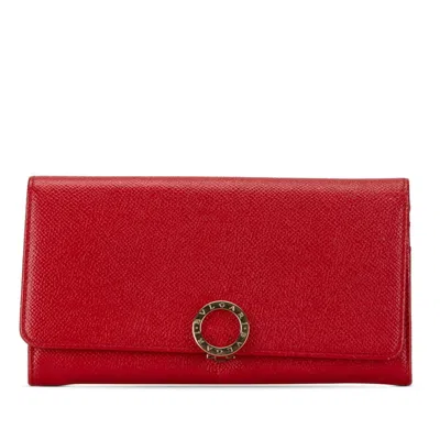 Pre-owned Bvlgari Red Color Leather Long Wallet (bi-fold) ()