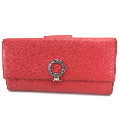 Pre-owned Bvlgari Red Color Leather Long Wallet (bi-fold) ()