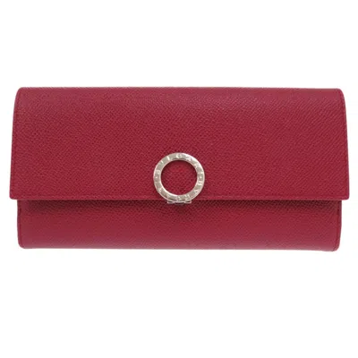 Pre-owned Bvlgari Silver Red Color Leather Long Wallet (bi-fold) ()