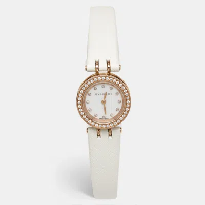 Pre-owned Bvlgari B.zero1 102398 White Dial Diamond 18k Rose Gold Stainless Steel Leather Women's Wristwatch 23 Mm