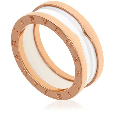 Bvlgari B.zero1 18k Pink Gold And White Ceramic 2-band Ring