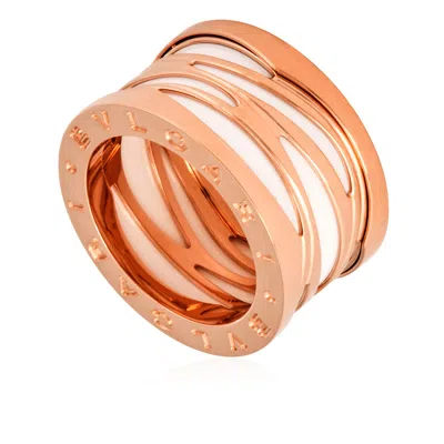 Bvlgari B.zero1 18k Rose Gold And White Ceramic Ring