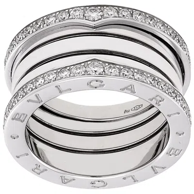 Bvlgari B.zero1 18k White Gold 4-band Diamond Pave Ring Size 7 In ["white","gold Tone"]