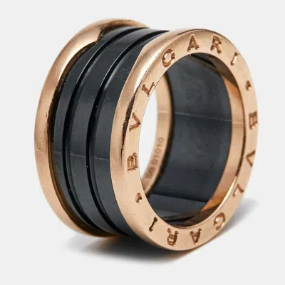 Pre-owned Bvlgari B.zero1 4-band Black Ceramic 18k Rose Gold Ring 56