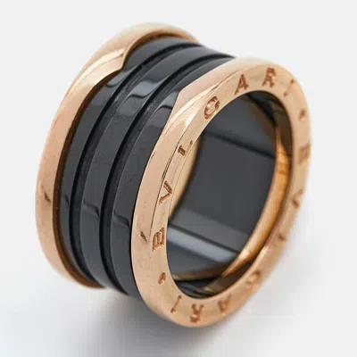 Pre-owned Bvlgari B.zero1 4-band Ceramic 18k Rose Gold Ring Size 56