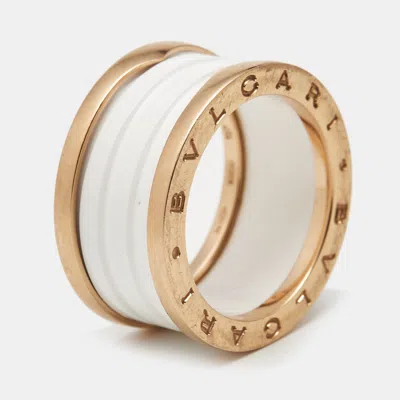 Pre-owned Bvlgari B.zero1 4-band White Ceramic 18k Rose Gold Band Ring Size 57