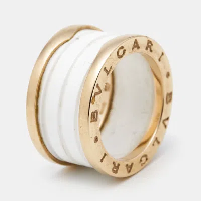Pre-owned Bvlgari B.zero1 4-band White Ceramic 18k Rose Gold Ring Size 51
