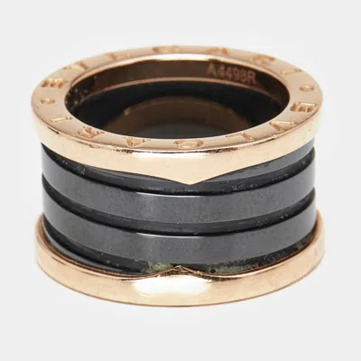 Pre-owned Bvlgari B.zero1 4-band Ceramic 18k Rose Gold Band Ring Size 50