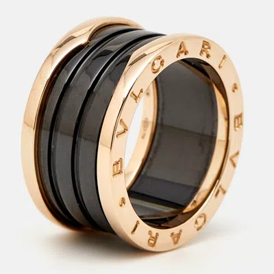 Pre-owned Bvlgari B.zero1 Black Ceramic 18k Rose Gold 4 Band Ring Size 56