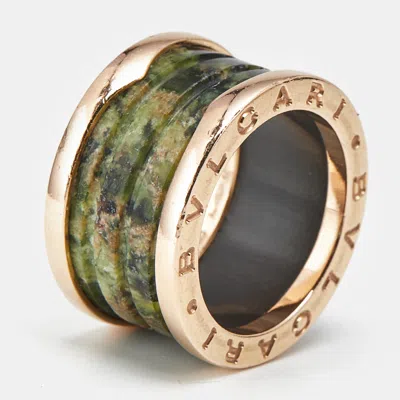 Pre-owned Bvlgari B.zero1 Green Marble 18k Rose Gold Band Ring Size 50
