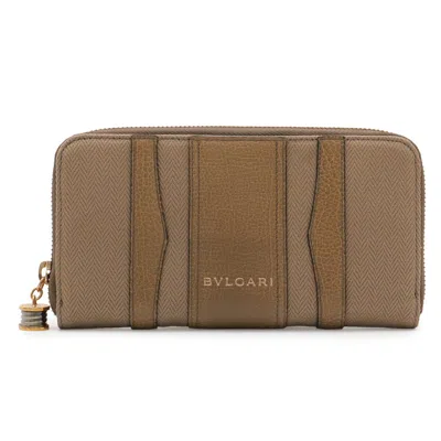 Pre-owned Bvlgari B-zero1 Leather Canvas Wallet In Beige
