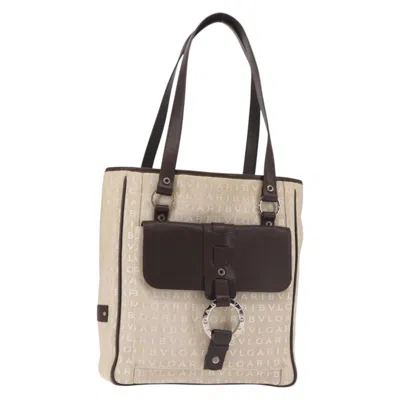 Pre-owned Bvlgari B.zero1 Logomania Bag Canvas With Leather Beige Canvas Tote Bag Bag () In Sand