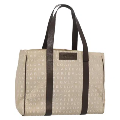 Pre-owned Bvlgari B.zero1 Logomania Bag Canvas With Leather Beige Canvas Tote Bag Bag () In Sand