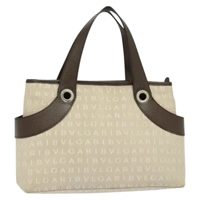 Pre-owned Bvlgari B.zero1 Logomania Bag Canvas With Leather Beige Canvas Tote Bag Bag () In Sand