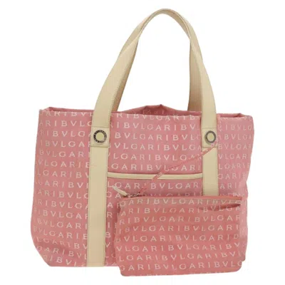 Pre-owned Bvlgari B.zero1 Logomania Bag Canvas With Leather Pink Canvas Tote Bag Bag ()