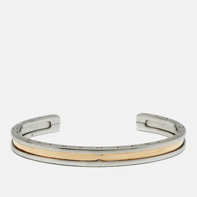 Pre-owned Bvlgari B.zero1 Stainless Steel 18k Rose Gold Open Cuff Bracelet S